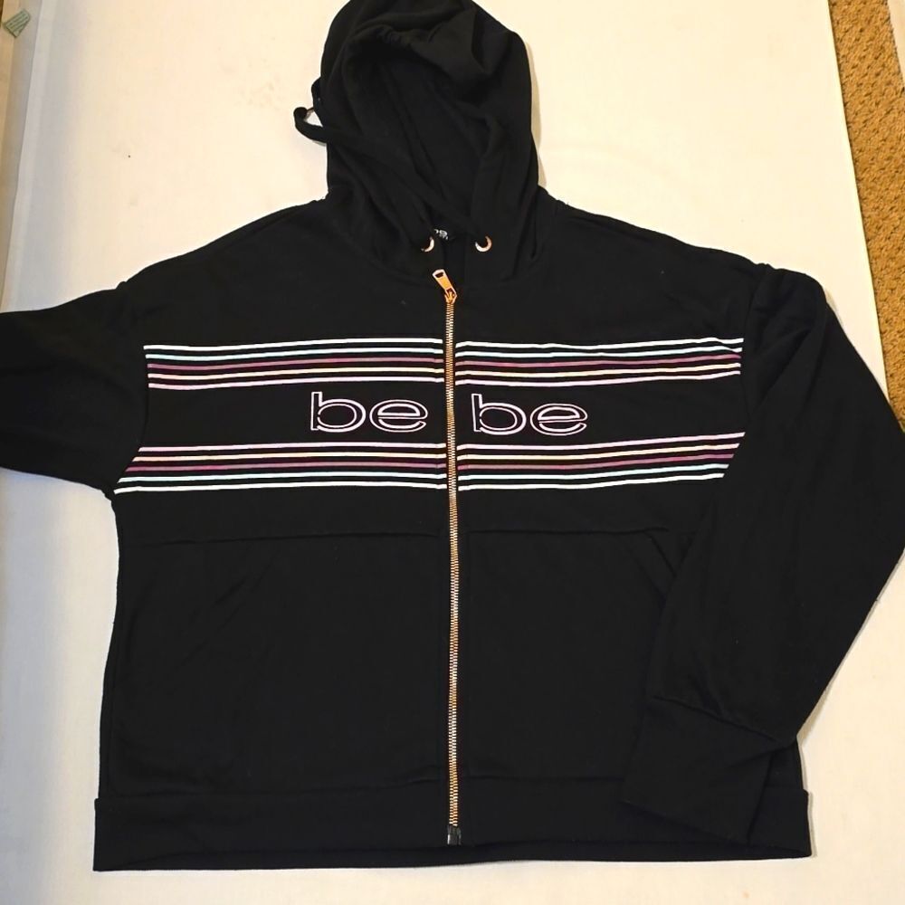 Bebe Sport Stripe Logo Zip Hoodie Black BB2362A Size large